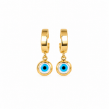 14K Solid Gold Unisex Blue Evil Eye Single Huggie Hoop