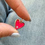 14K Solid Yellow Gold Heart Custom Enamel Pendant with CZ