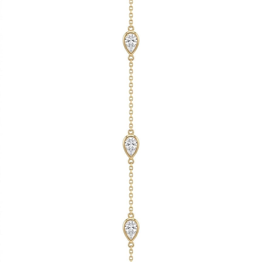 18K Yellow Gold Pear Shape Lab Grown Diamond Bracelet with Bezel Set Diamonds