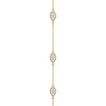 Close-Up of 18K Solid Yellow Gold Pear Shape Bezel Set Lab Grown Diamond Necklace with Teardrop Diamond Stations