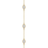 Close-Up of 18K Solid Yellow Gold Pear Shape Bezel Set Lab Grown Diamond Necklace with Teardrop Diamond Stations