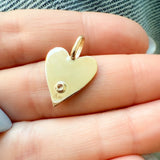 14K Solid Yellow Gold Heart Custom Enamel Pendant with CZ