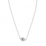925 sterling silver evil eye necklace with natural blue sapphire and natural diamonds on white background