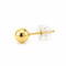 Single 14K solid yellow gold 5mm or 6mm polished ball stud earring with clear rubber back on a pure white background, Laraquel Jewelry.