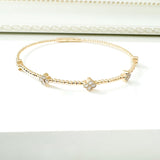 14K Solid Yellow Gold 5 Flowers Diamond Clover Station Flex Bangle Bracelet