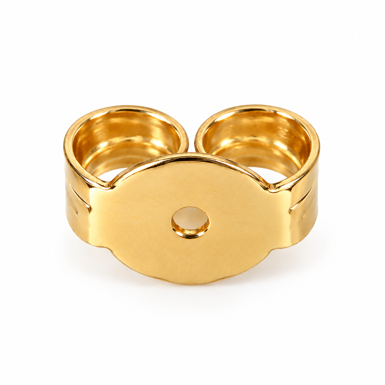 Single 14K solid yellow gold 6mm butterfly earring back replacement with classic push-back closure, photographed from the back showing its gold hallmark.