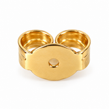 Single 14K solid yellow gold 6mm butterfly earring back replacement with classic push-back closure, photographed from the back showing its gold hallmark.