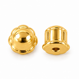 14K solid yellow gold Korean screw back replacement earring closures showing rounded front and side views on a white background.