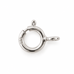 14K solid white gold 5mm spring ring clasp replacement with 585 hallmark, spring-loaded closure and attachment rings, photographed on a pure white background.