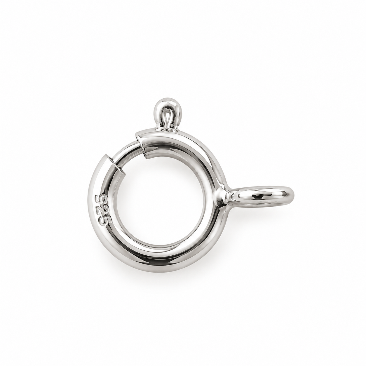 925 sterling silver 6mm spring ring clasp replacement with spring-loaded closure and attachment rings.