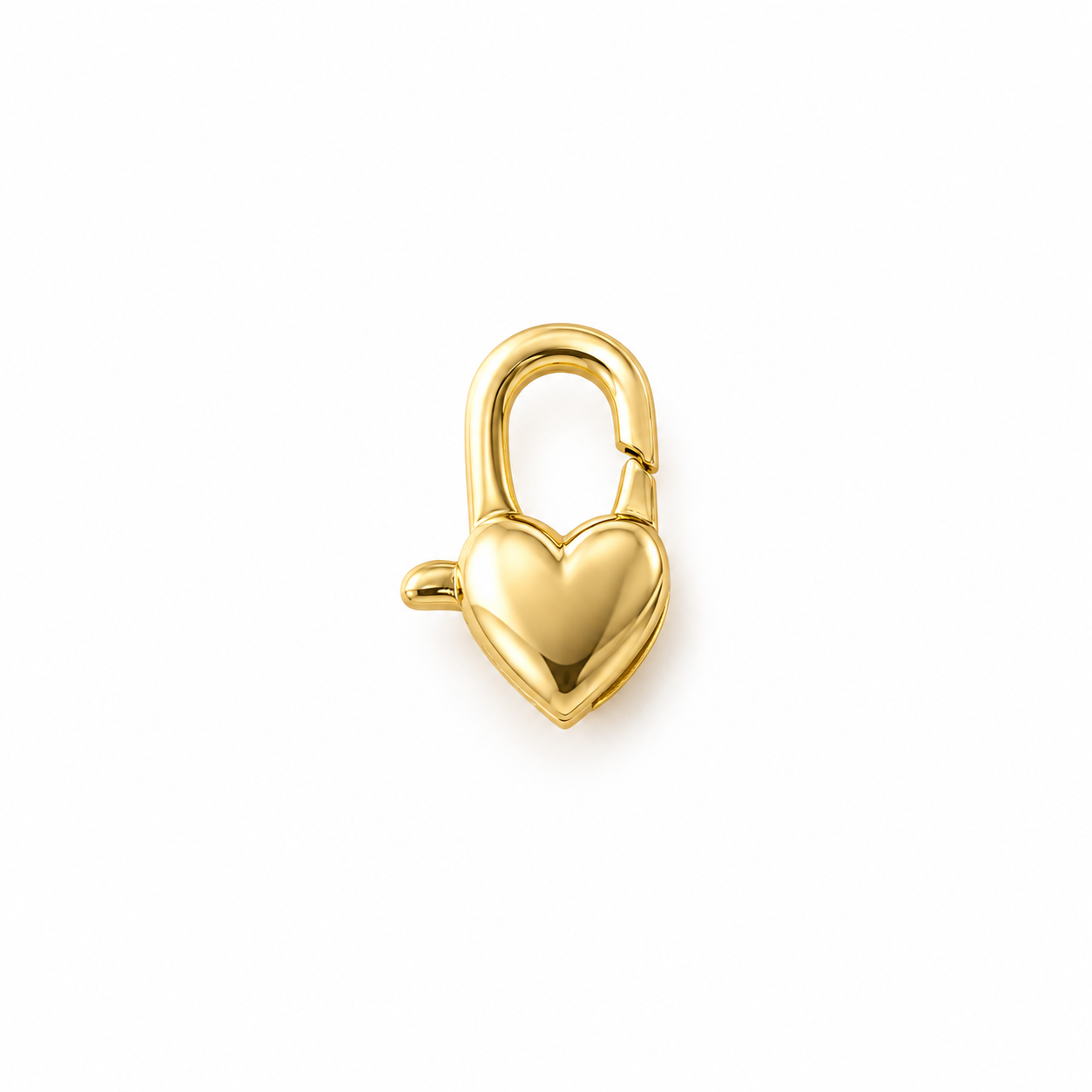 14K solid yellow gold heart-shaped lobster clasp with polished finish and curved attachment loop.