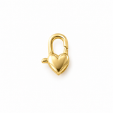 14K solid yellow gold heart-shaped lobster clasp with polished finish and curved attachment loop.