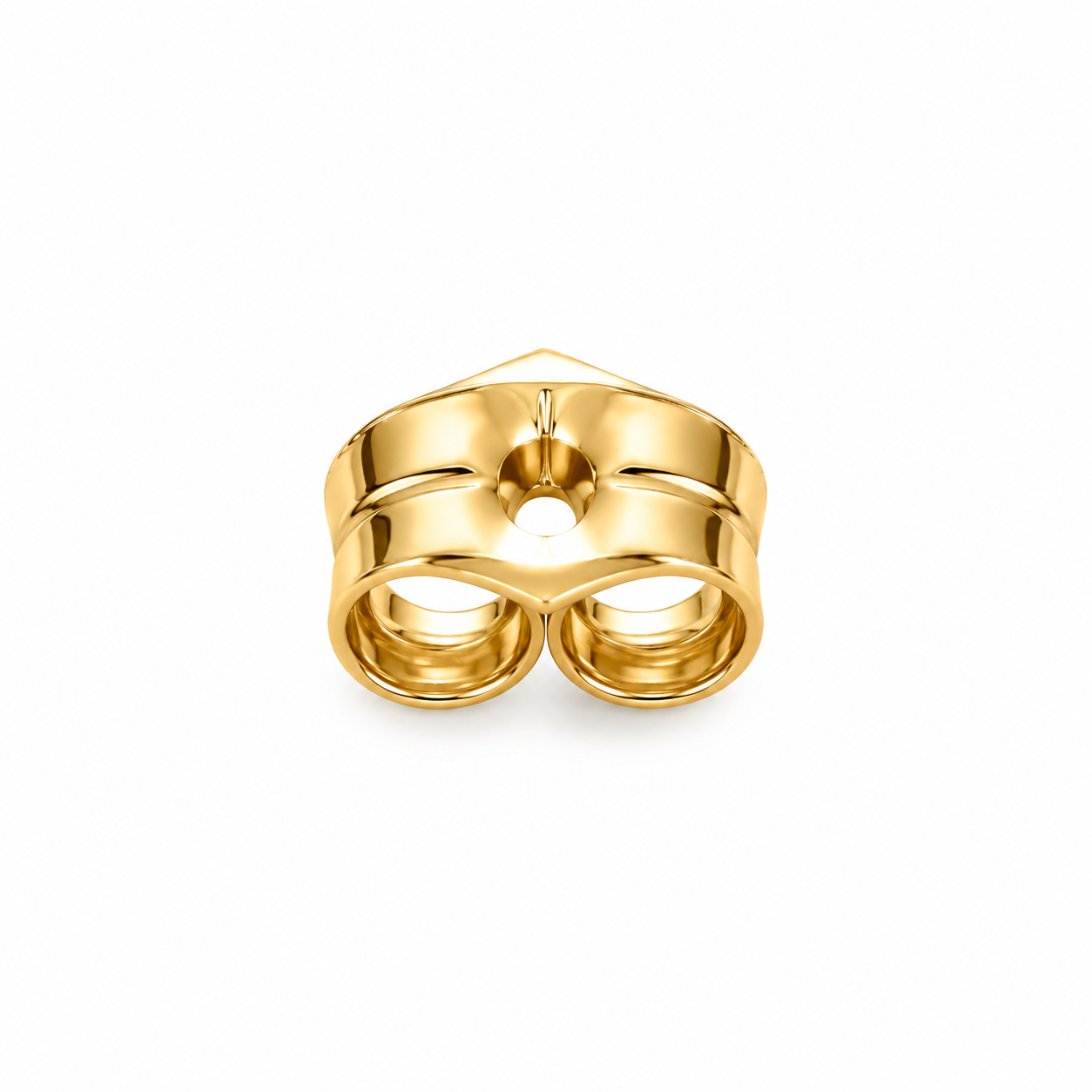 14K solid yellow gold 4mm butterfly push back earring replacement, single polished gold stud earring backing.

