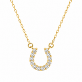 18K Solid Yellow Gold Pave Diamond Horseshoe Necklace
