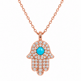 18K Rose Gold Pave Diamond Hamsa Hand Necklace