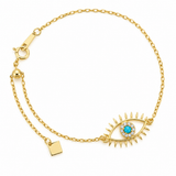 18K Solid Yellow Gold Diamond and Turquoise Evil Eye Bracelet