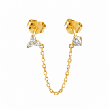 18K Solid Yellow Gold Two-Piercing Diamond Earrings