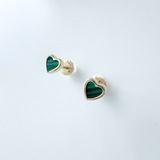 18K Solid Yellow Gold Micro Heart Natural Stones Stud Earrings