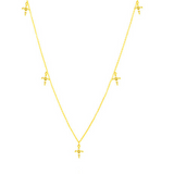 14K Solid Yellow Gold Stones Dangling Crosses Necklace