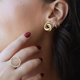 14K Solid Gold 10mm Diamond Huggie Hoops