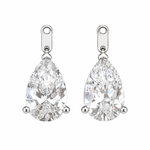 Pair of certified pear-cut lab-grown diamond earring charms totaling 4.15 carats, featuring three-prong settings in solid 14K white gold with small attachment loops.