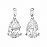 Pair of certified pear-cut lab-grown diamond earring charms totaling 4.15 carats, featuring three-prong settings in solid 14K white gold with small attachment loops.