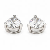 Side view of a pair of certified pear-cut lab-grown diamond earring charms in solid 14K white gold, showing the three-prong settings and polished metal bases.
