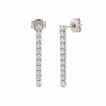 Lab-grown diamond tennis drop earrings with vertical rows of round brilliant-cut diamonds, F–G color, VS clarity and butterfly back closures.