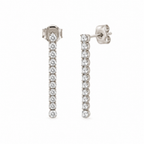 Lab-grown diamond tennis drop earrings with vertical rows of round brilliant-cut diamonds, F–G color, VS clarity and butterfly back closures.