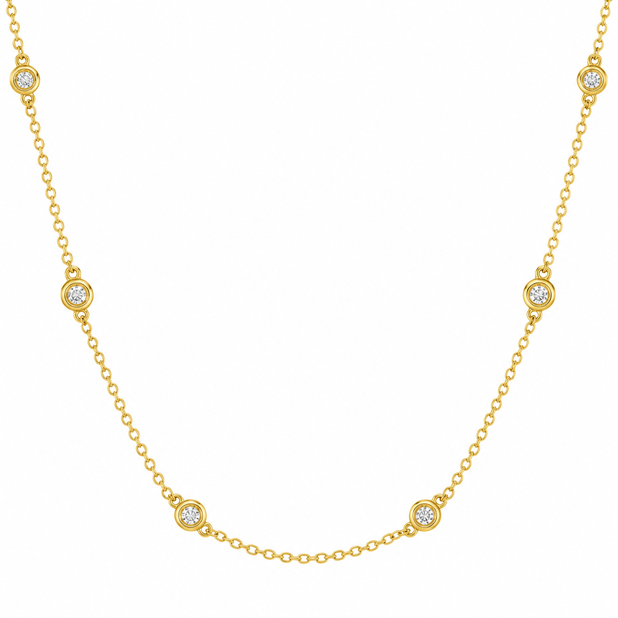 14K Solid Yellow Gold Diamond Station Necklace