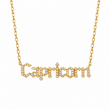 14K Solid Yellow Gold Natural Diamond Zodiac Name Necklace