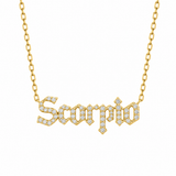 14K Solid Yellow Gold Natural Diamond Zodiac Name Necklace