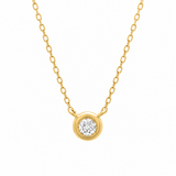 14K Solid Yellow Gold Diamond Bezel Necklace