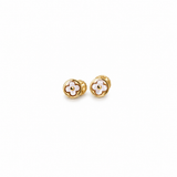 14K Solid Yellow Gold Mother of Pearl Clover Stud Earrings