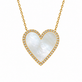 14K Solid Gold Genuine Stone Heart Necklace with Diamonds