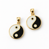 14K Solid Yellow Gold White & Black Enamel Yin Yang Pendant