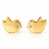14K Solid Gold CZ Bird Stud Earrings