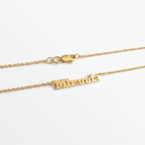 925 Gold Plated personalized name necklace micro block 3mm with delicate cable chain and lobster clasp on a clean white background
