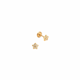 14K Solid Yellow Gold CZ Mini Star Earrings