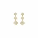 14K yellow gold diamond clover lariat earrings with three clover drops, photographed on white background