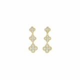 14K yellow gold diamond clover lariat earrings with three clover drops, photographed on white background