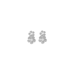 Pair of silver floral earrings on a white background