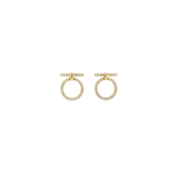 14K solid yellow gold diamond circle drop stud earrings with .75 carats of natural diamonds, 15.16mm diameter, featuring pushback silicone backs