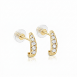 14k yellow gold curved diamond stud earrings with multiple round diamonds, minimalist and modern fine jewelry