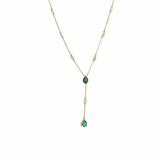 14K Solid Yellow Gold Emerald and Diamond Lariat Necklace
