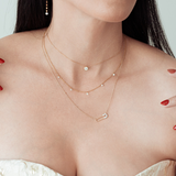 18K Solid Yellow Gold 5 Floating Diamond Necklace