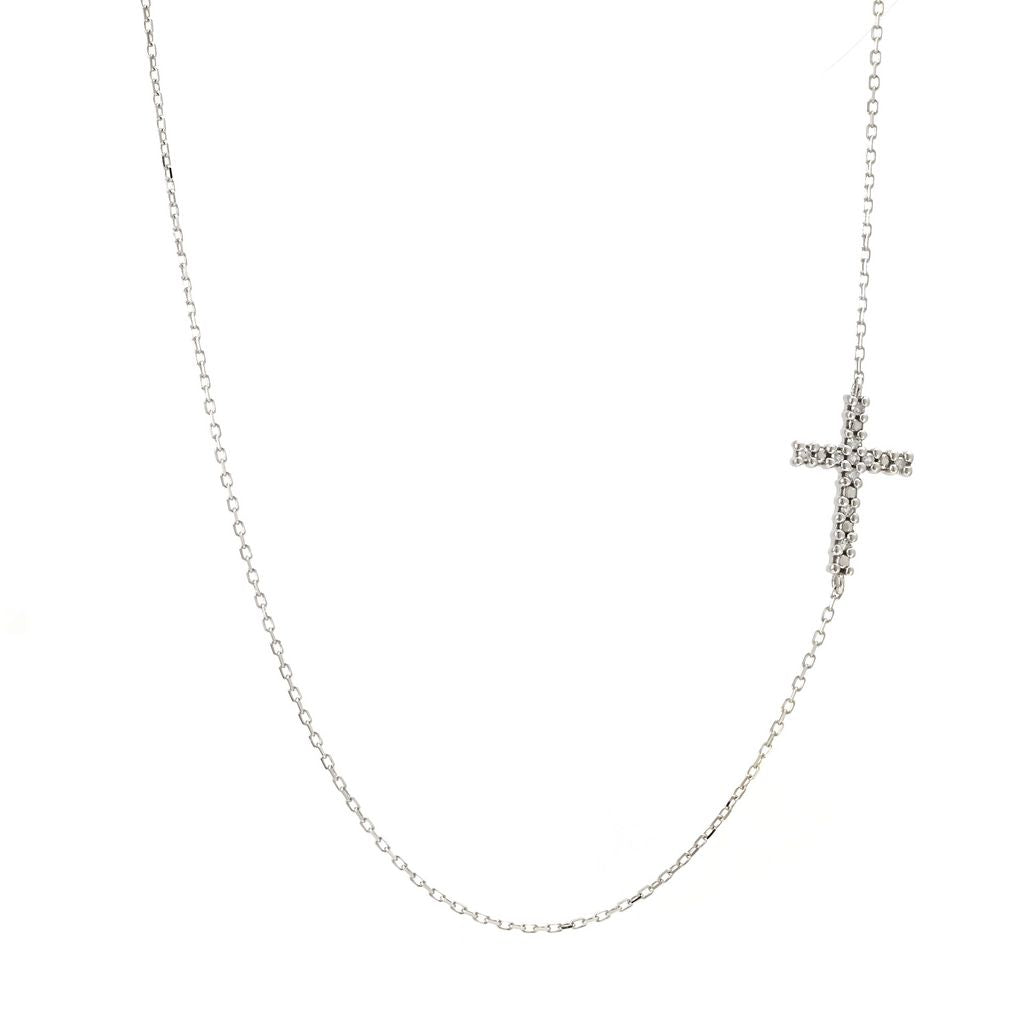 14K Solid Gold Diamond Lateral Cross Necklace