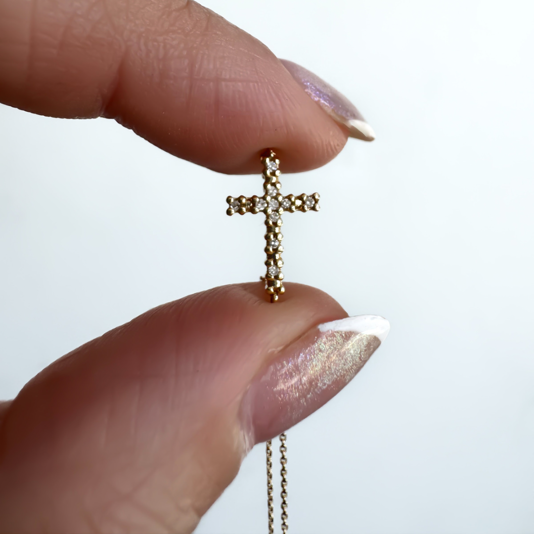 14K Solid Gold Diamond Lateral Cross Necklace – Laraquel Jewelry