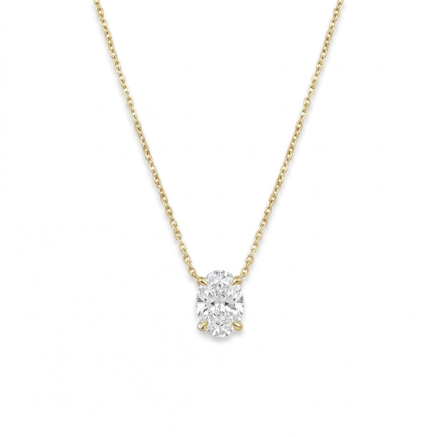 14K yellow gold oval lab grown diamond pendant necklace 1.09ct D VS1 IGI certified minimalist solitaire