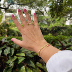 14K solid yellow gold 4mm band ring size 7 worn on hand everyday stacking ring